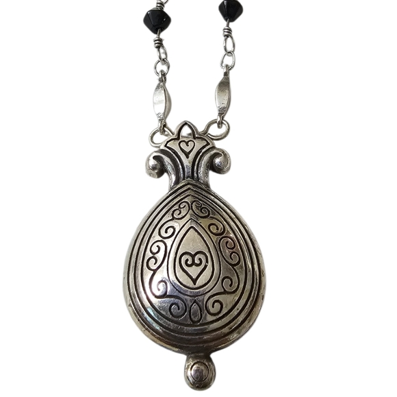 Brighton Vintage Elegant Black and Marcasite-Style Silver Teardrop Necklace - Picture 3 of 9